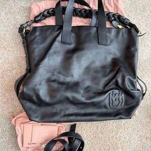 Miu Miu Black Leather Tote with Braided Handle